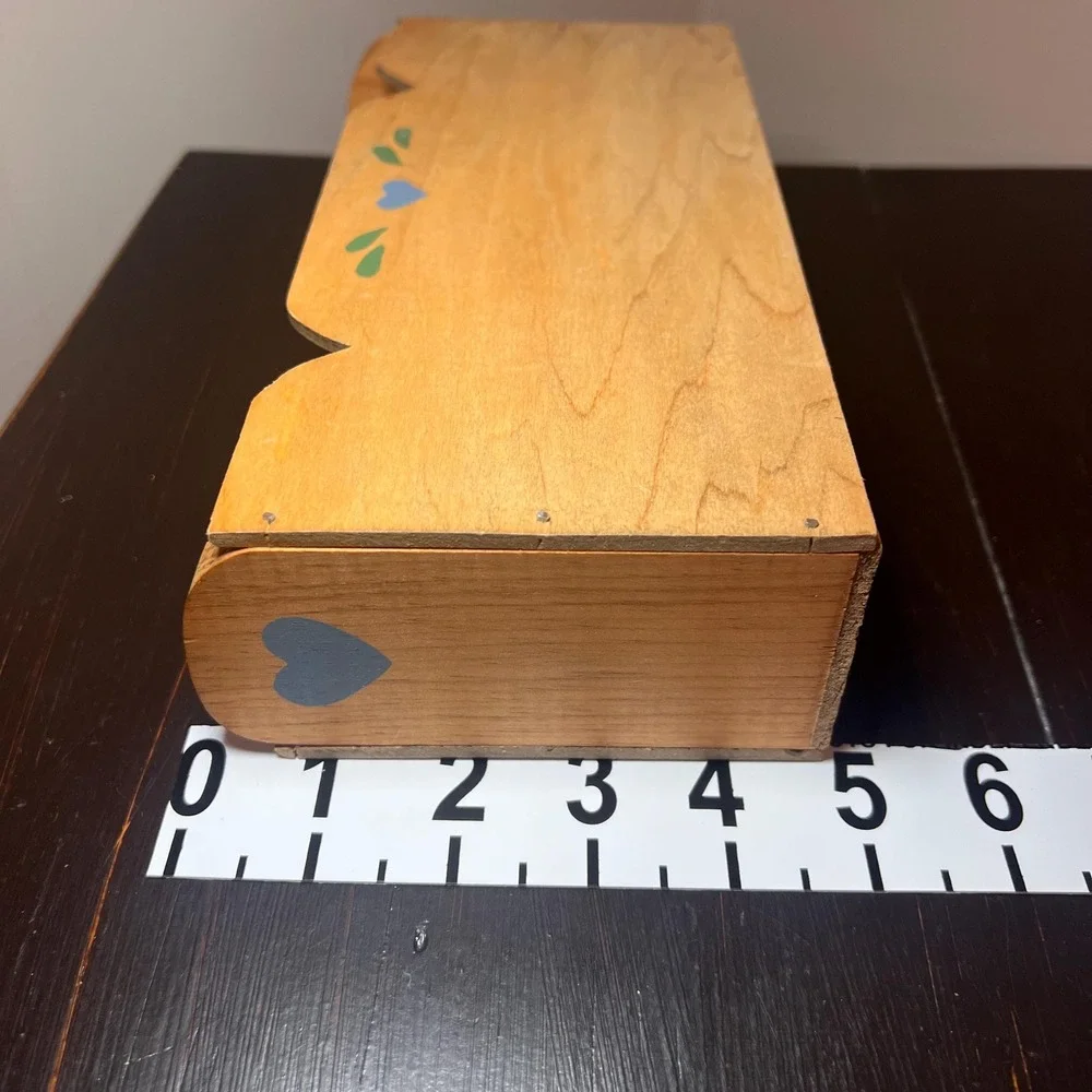 Wooden Napkin Holder Rustic Farmhouse Mail Organizer Country Blue Heart Folk Art